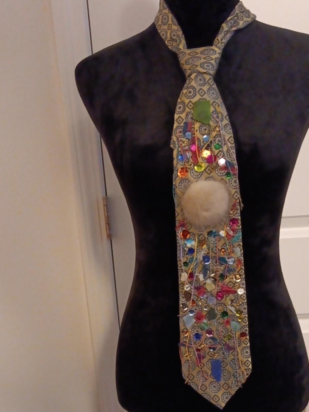 Decorative Multicolor Embellished Silk Tie Scarf - Women Accessories